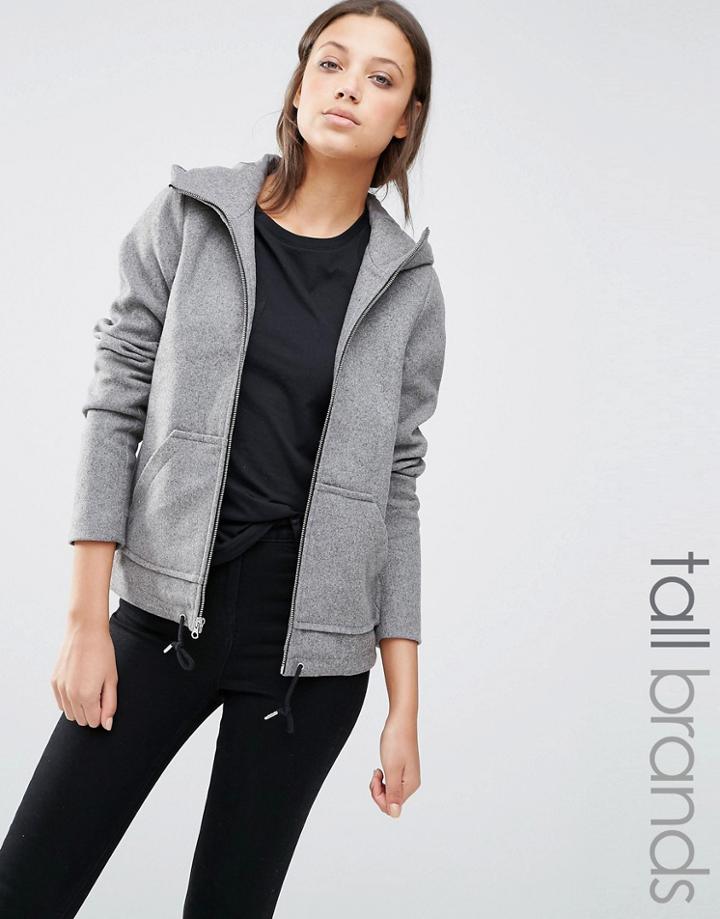 Noisy May Tall Long Sleeve Hooded Jacket - Gray