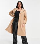 River Island Plus Cuff Detail Single Breasted Coat In Brown