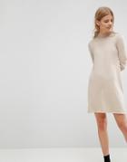 Asos Dress In Knit With High Neck In Cashmere Mix - Pink