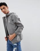 Hollister Hooded Windbreaker Jacket With Icon Seagull And Sleeve Logo In Gray - Gray