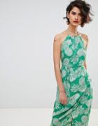 Warehouse Pineapple Halter Dress - Green