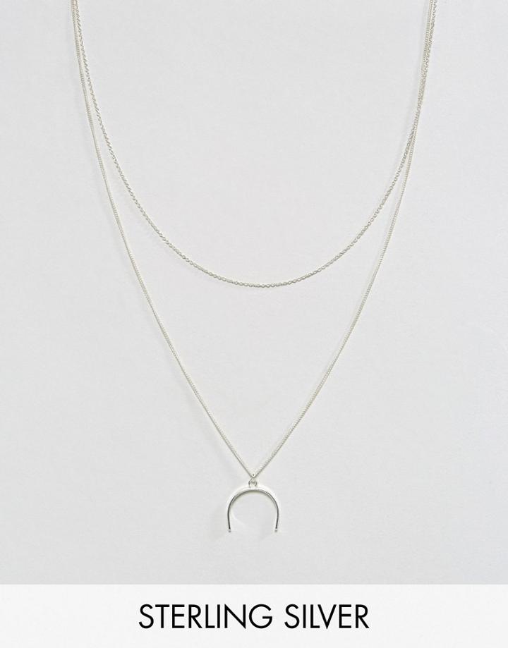 Asos Sterling Silver Open Shapes Multirow Necklace - Silver