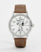 Timex X Snoopy Welton 40mm Leather Watch In Brown - Brown