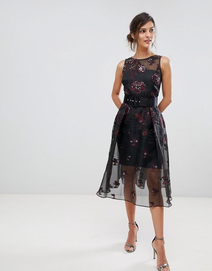 Coast Izzy Sheer Layered Dress With Jacquard Print - Navy