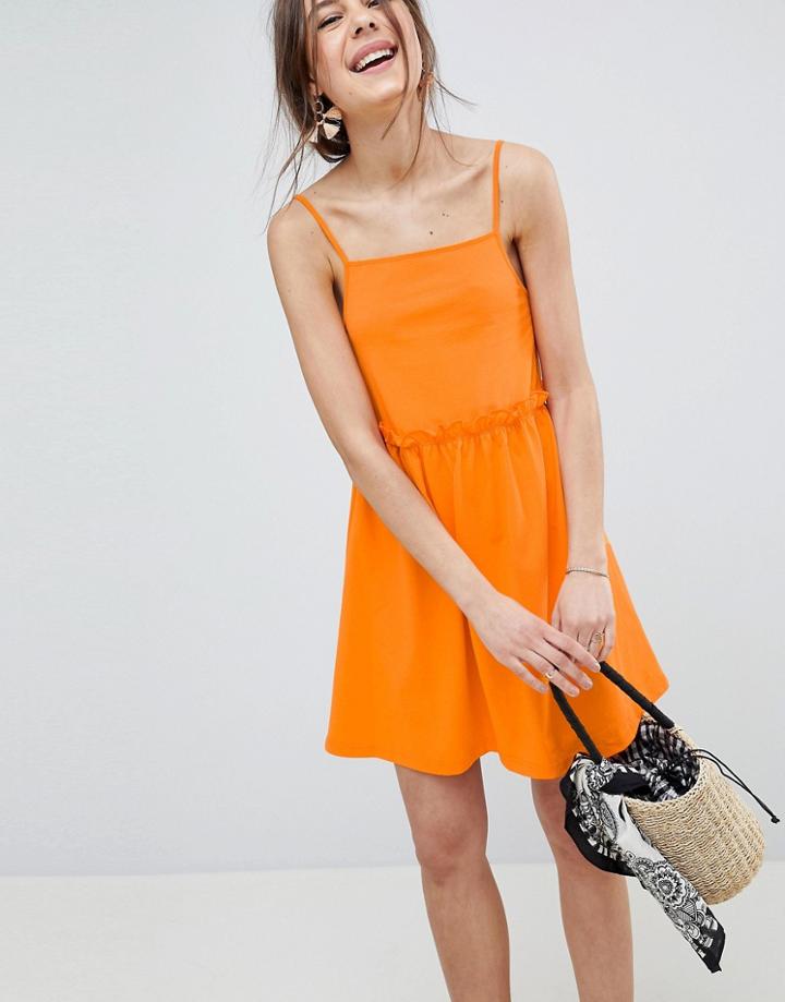 Asos Design Square Neck Smock Sundress - Orange