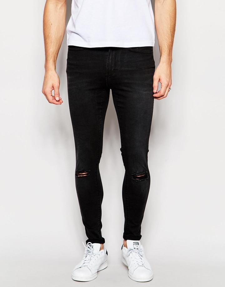Waven Jeans Royd Extreme Super Skinny Fit Mid Rise Knee Rips Vintage Black - Vintage Black
