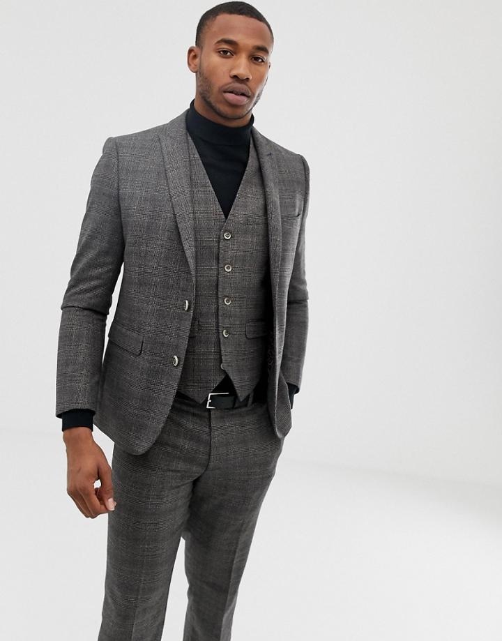 Harry Brown Gray Check Slim Fit Suit Jacket - Gray