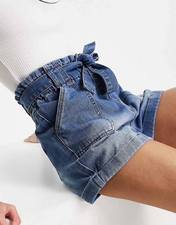 Urban Bliss Paperbag Short In Mid Wash-blues