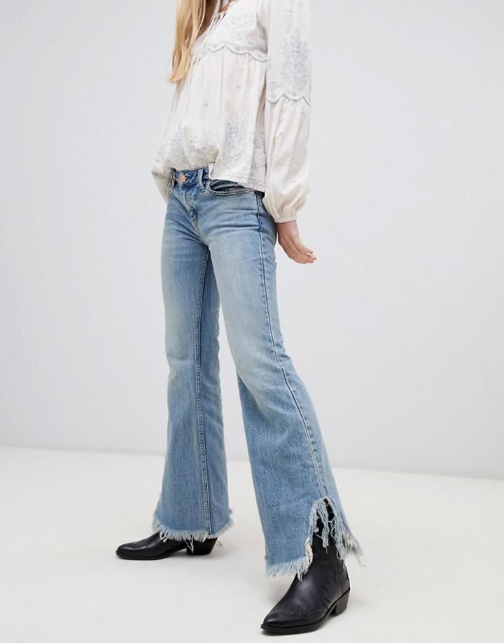 Free People Vintage Raw Hem Flared Jeans-blue