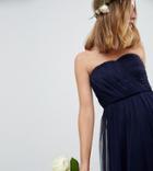 Asos Design Petite Wedding Bandeau Tulle Midi Dress - Navy