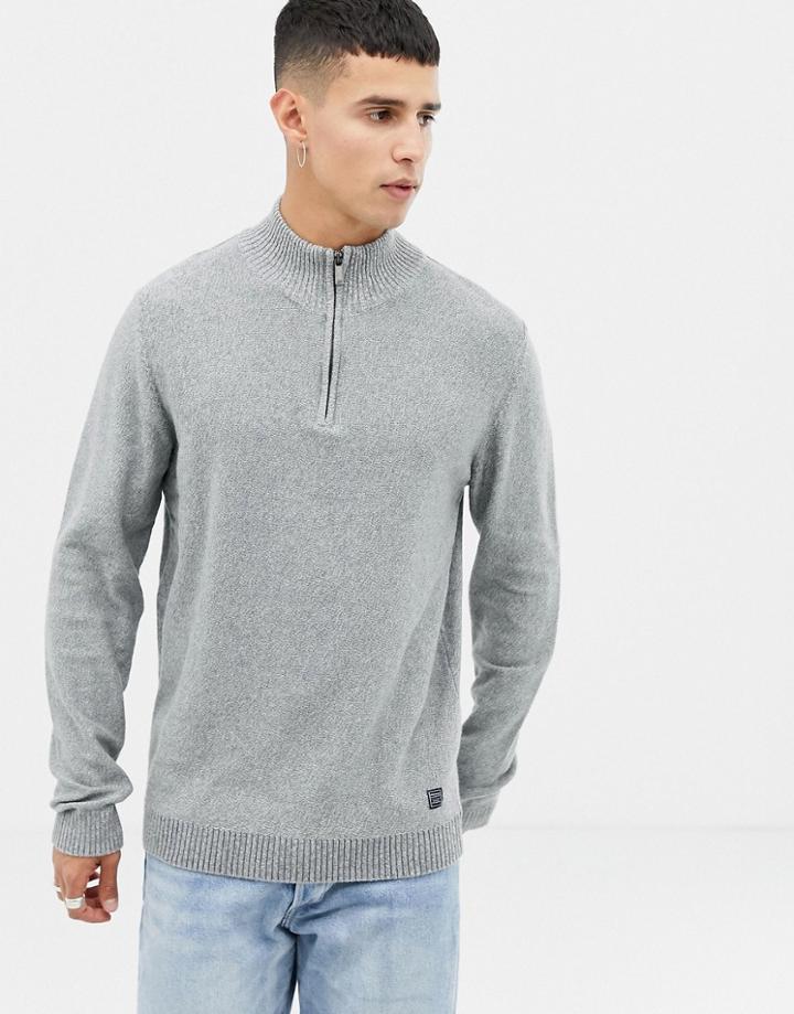 Jack & Jones Premium Funnel Neck Half Zip Knit - Gray
