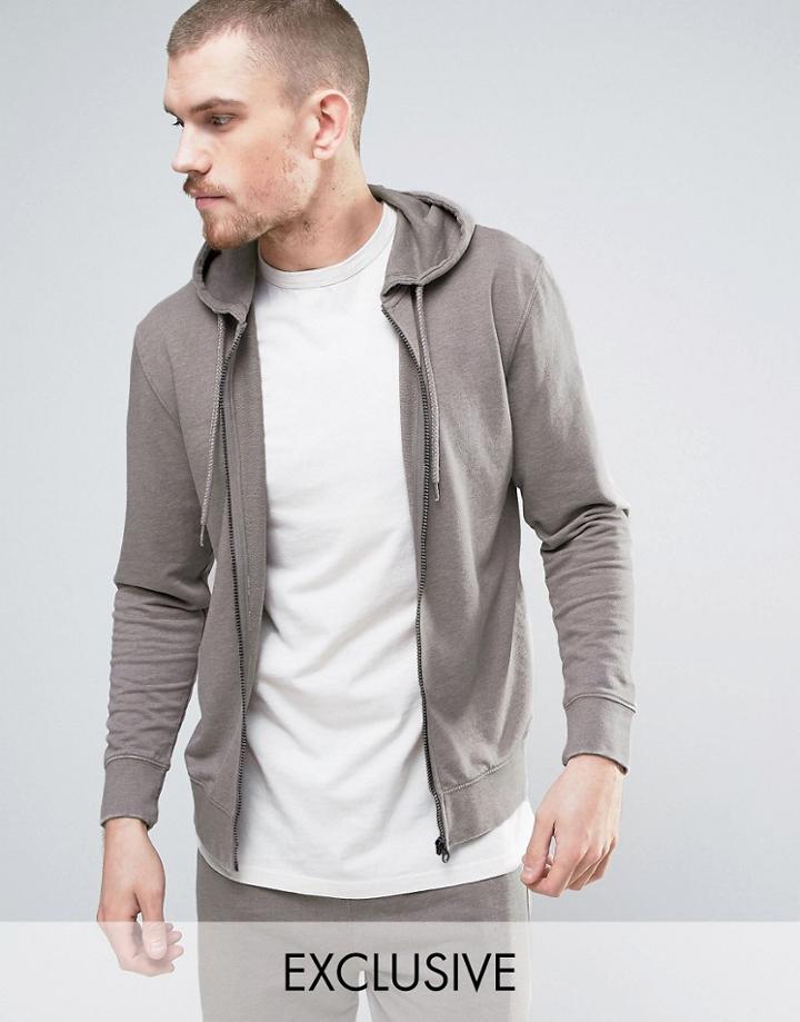 Nocozo Hooded Sweat Top In Brushed Cotton With Zip Through - Beige