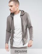 Nocozo Hooded Sweat Top In Brushed Cotton With Zip Through - Beige