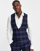 Twisted Tailor Suit Vest In Navy Tonal Check