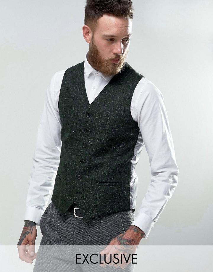 Heart & Dagger Skinny Vest In Fleck - Green