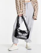 Topshop High Shine Quilted Shoulder Bag With Knot Handle In Black