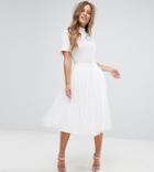 Little Mistress Petite Midi Tulle Prom Skirt - White