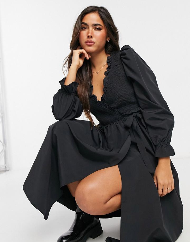 & Other Stories Smock Wrap Midi Dress In Black-red
