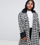 Unique21 Hero Plus Oversized Car Coat In Houndstooth With Faux Fur Collar And Cuffs - Multi