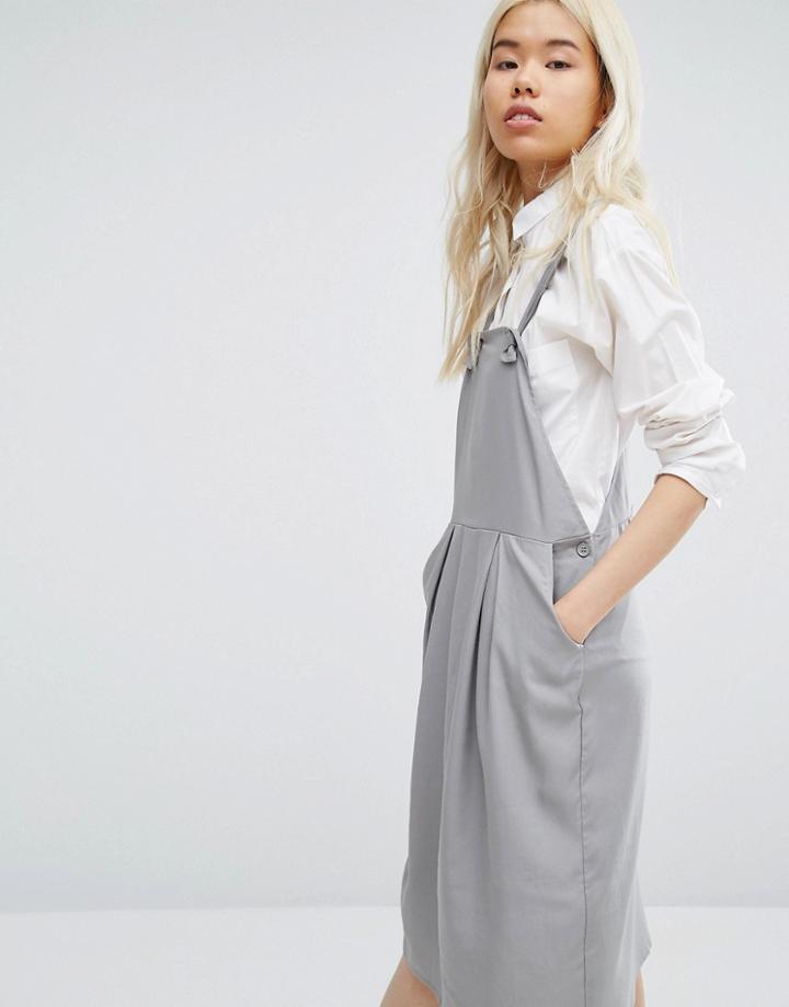 Native Youth Minimal Pinafore Midi Dress - Gray