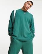 Asos Design Oversized Long Sleeve Waffle T-shirt In Dark Green - Part Of A Set