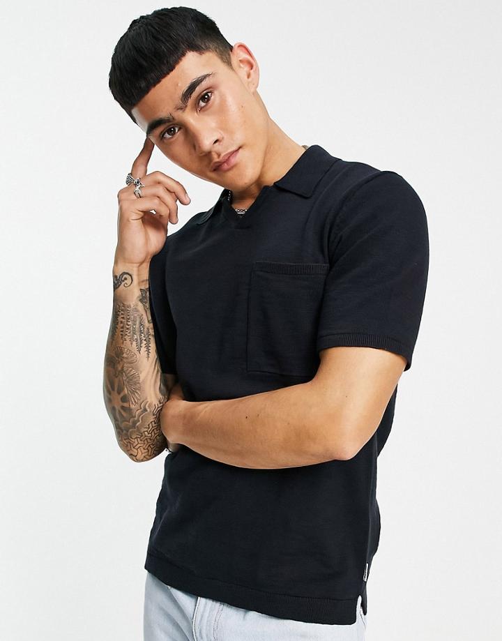 Only & Sons Knitted Polo With Revere Collar In Navy