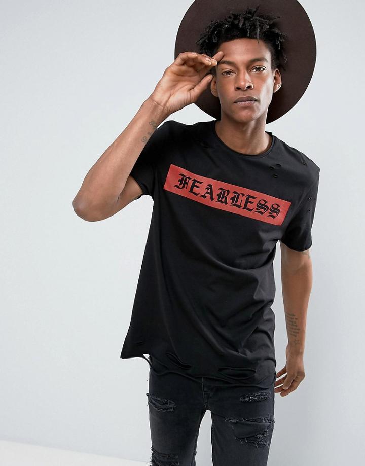 Asos Relaxed T-shirt With Fearless Print And Distress - White