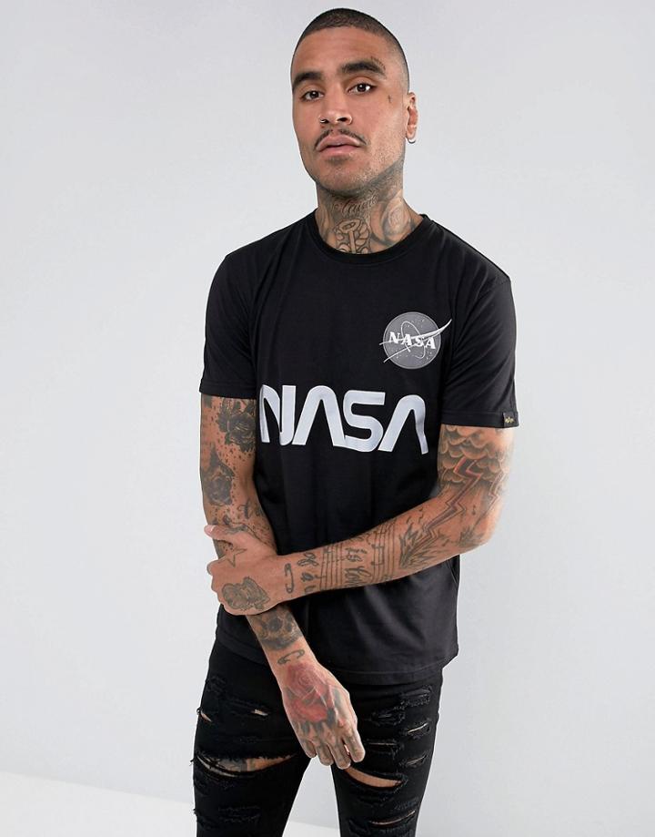 Alpha Industries Nasa Reflective T-shirt Regular Fit In Black - Black