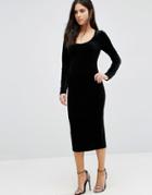Pixie & Diamond Long Sleeve Velvet Midi Dress - Black