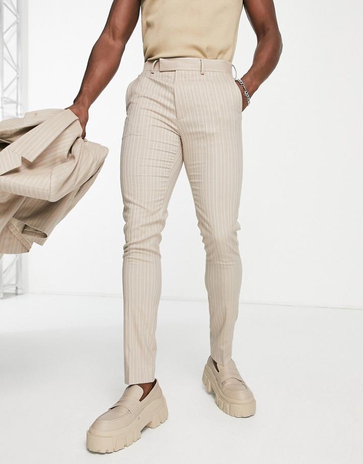 Asos Design Tapered Suit Pants In Brown Stripe