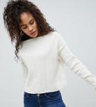Asos Design Tall Off Shoulder Cropped Sweater In Oversized Rib - Cream