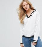 Daisy Street Tall Sweater With Stripe Tipping - White