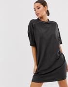 Asos Design T-shirt Dress With Rolled Sleeves And Wash-black