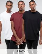 Asos 3 Pack Super Oversized T-shirt With Roll Sleeve In Black/white/red Save - Multi