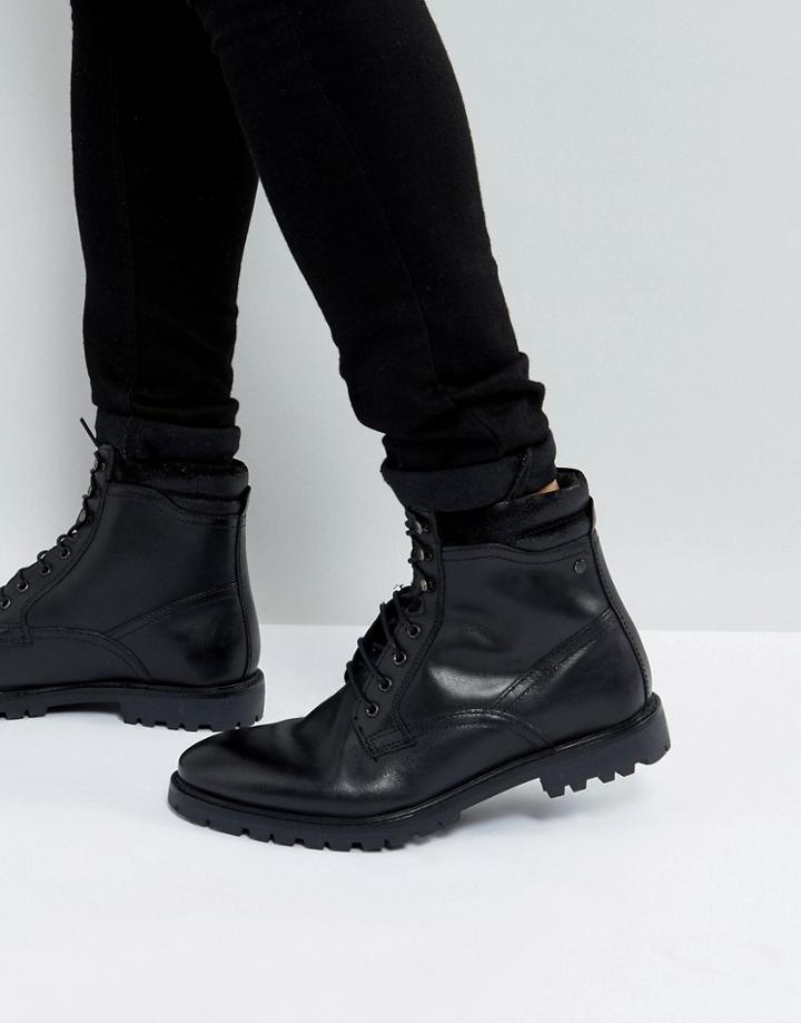 Base London York Leather Lace Up Boots In Black - Black