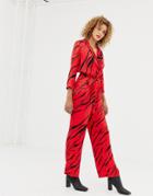 Only Zebra Print Wrap Jumpsuit-red