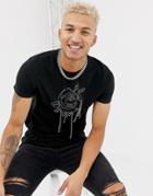 Asos Design T-shirt With Chain Floral Design - Black