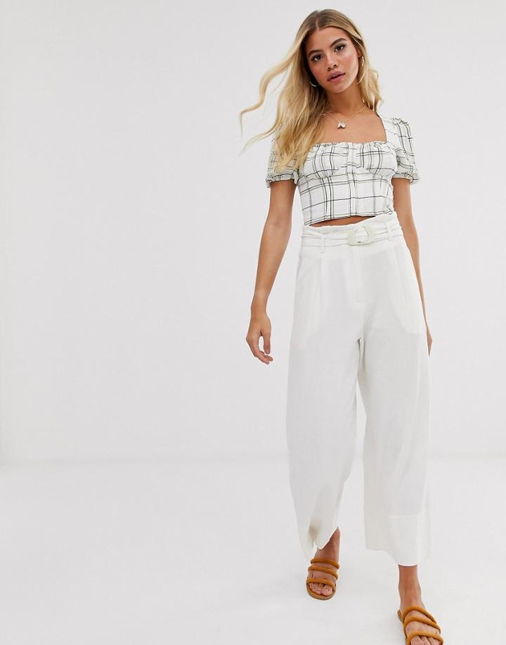 Moon River Statement Buckle Cropped Pants-beige