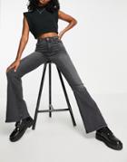 Bershka Flare Jeans In Washed Black
