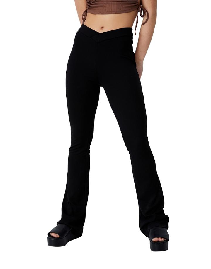 Cotton: On V Front Low Rise Jersey Flare Pant-black
