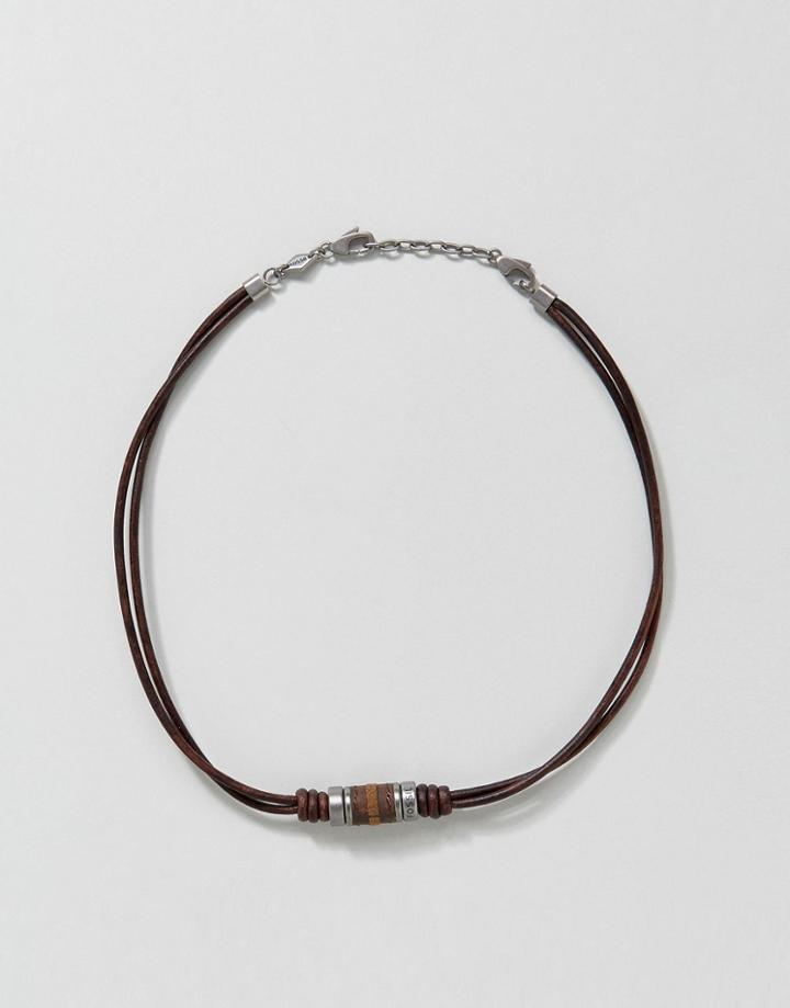 Fossil Leather Necklace In Brown - Brown