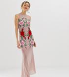 Naanaa Petite Fishtail Maxi Dress With Lace Applique-beige