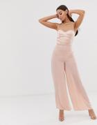 The Girlcode Sheer Satin Wide Leg Jumpsuit In Pink