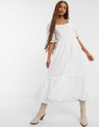 Emory Park Maxi Tea Dress With Sweetheart Neck In Fine Stripe Cotton-white
