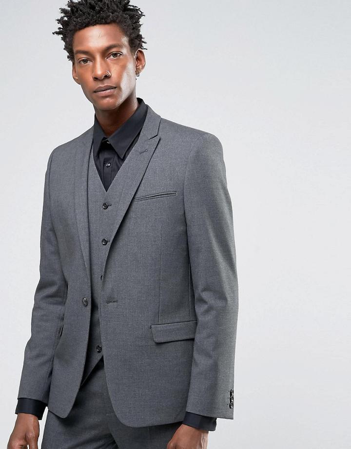 Asos Skinny Suit Jacket In Charcoal - Gray