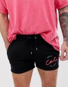 Asos Design Jersey Skinny Shorts In Shorter Length With Text Print - Black