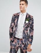 Asos Wedding Super Skinny Suit Jacket In Dusky Pink Floral Printed Velvet - Pink