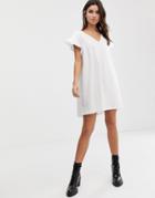 Asos Design Mini Reversible Cotton Slub Smock Dress-white