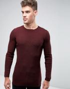 Asos Longline Ribbed Sweater In Muscle Fit - Red