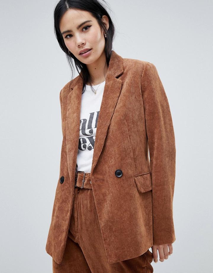 Bershka Cord Blazer In Brown - Brown